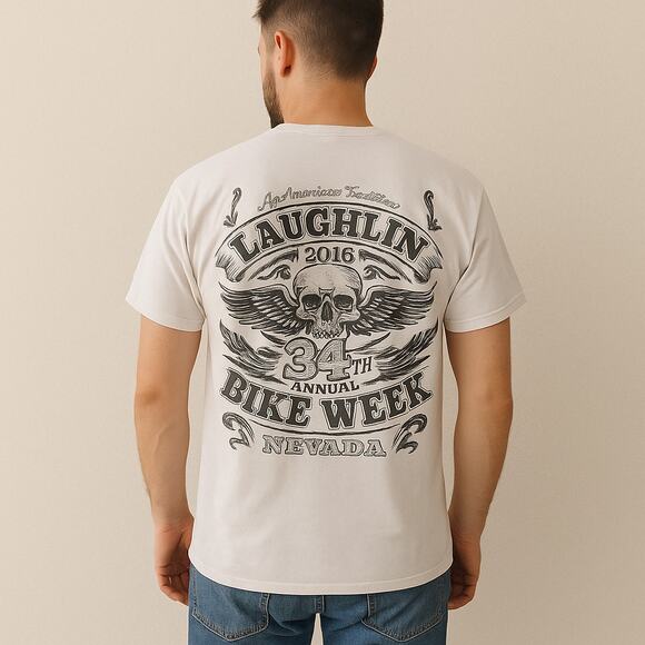 Vintage Motorcycle Rally Tee White Laughlin Bike Week 2016 Men’s L - Picture 5 of 5